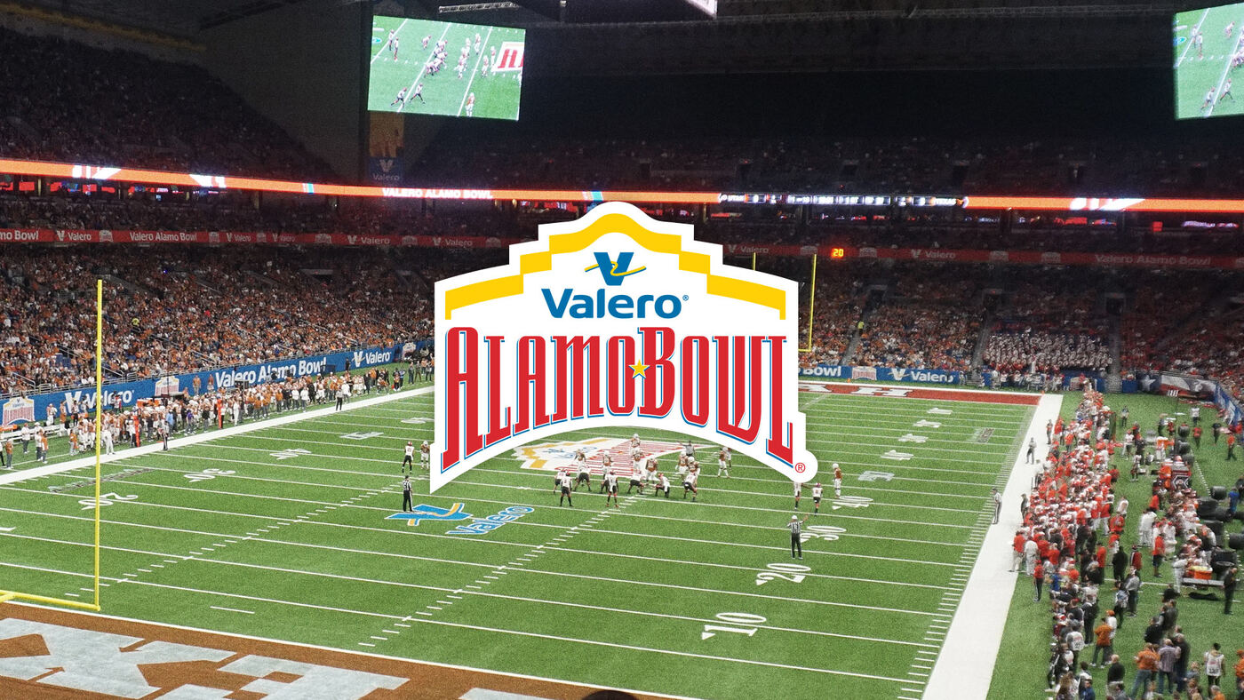 Valero Alamo Bowl logo over the Alamodome field