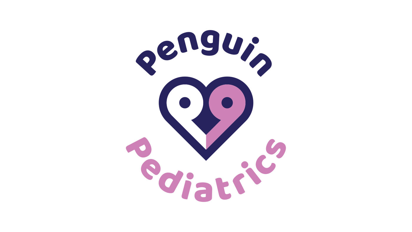 Penguin Pediatrics logo with a heart formed from two letterforms