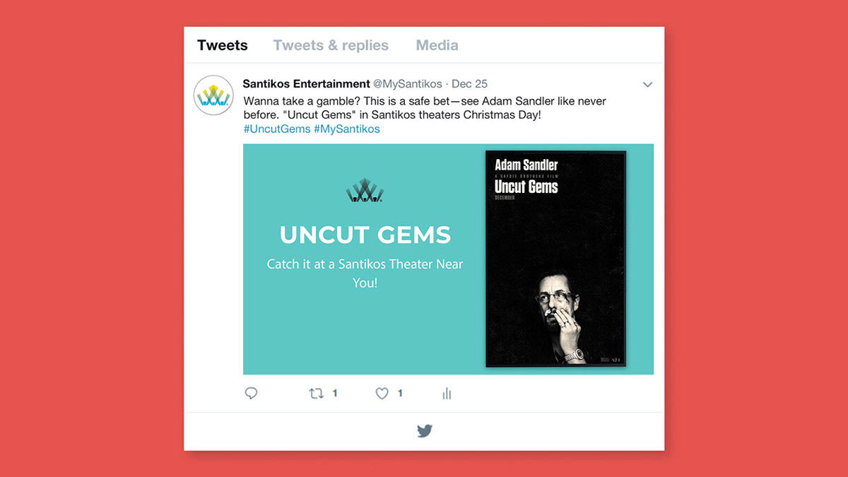 "Uncut Gems" tweet