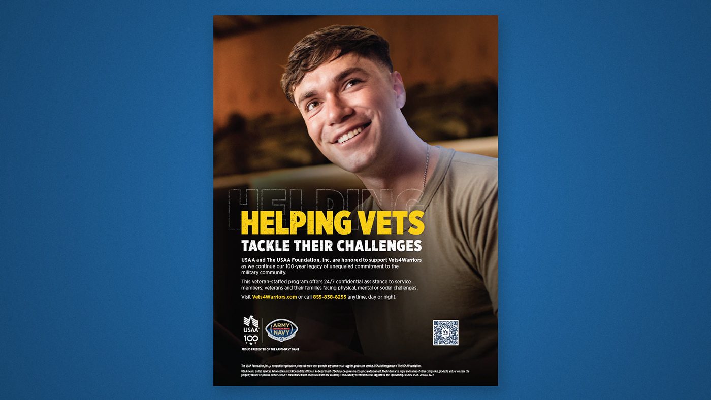 "Helping Vets Tackle Their Challenges" Army-Navy Game program ad